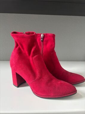 Marc Fisher Red Suede Block Heel Ankle Boots
